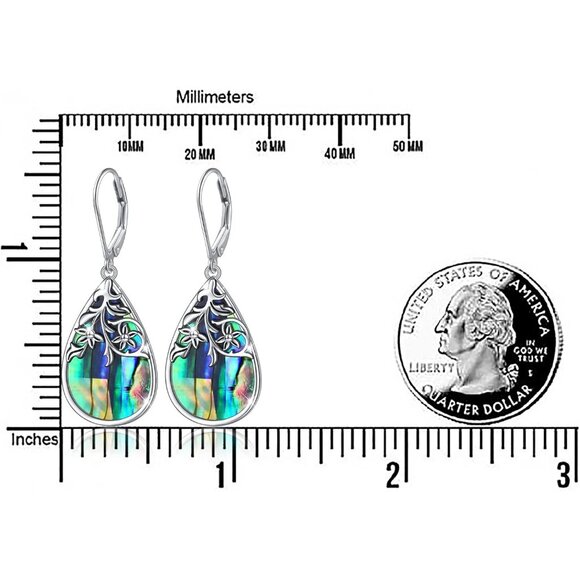 Sterling Silver Leverback Dangle Earring Women Teardrop Filigree 14K Gold Flower - Picture 7 of 7